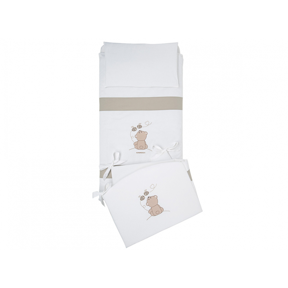 Completo piumone ricami con un orsetto goloso e due simpatiche apine