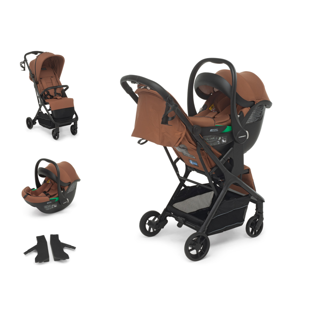 Sul telaio può essere montato il seggiolino auto Disk Infant i-Size (acquistabile separatamente) grazie agli appositi adattatori per Like (accessori da acquistare separatamente)