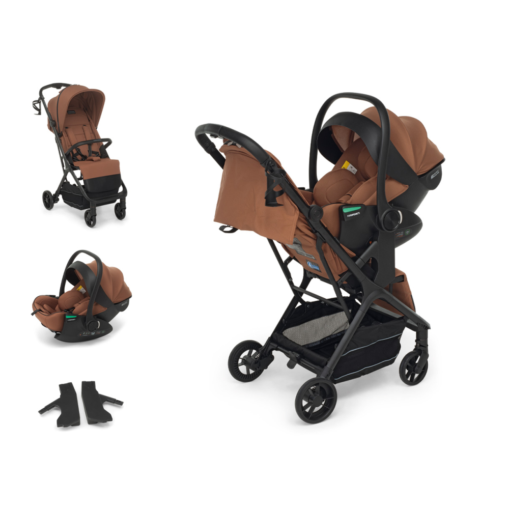 Sul telaio può essere montato il seggiolino auto Disk Infant Rekline i-Size (acquistabile separatamente) grazie agli appositi adattatori per Like (accessori da acquistare separatamente)