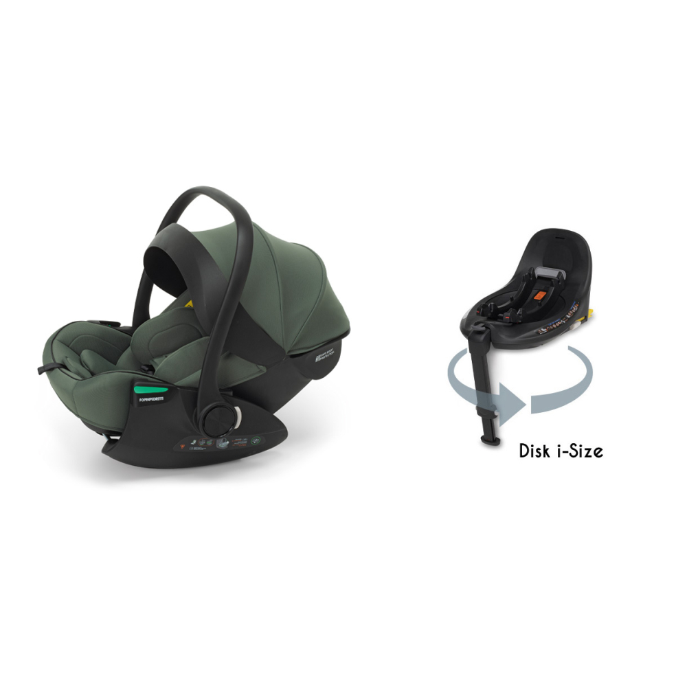 Disk Infant rekline i-Size, utilizzabile dalla nascita  a 87 cm con la base rotante Disk i-Size  (venduta separatamente)
